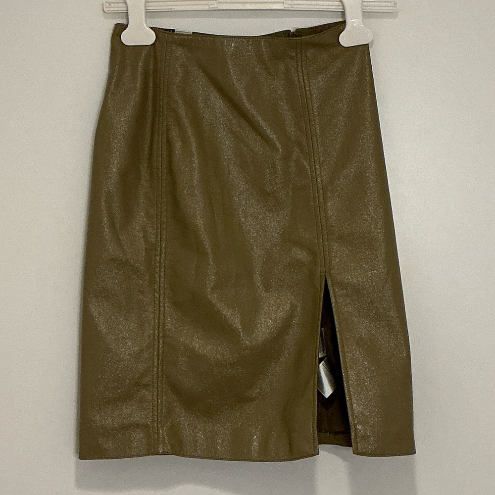 Divided Shimmering Olive Pencil Skirt